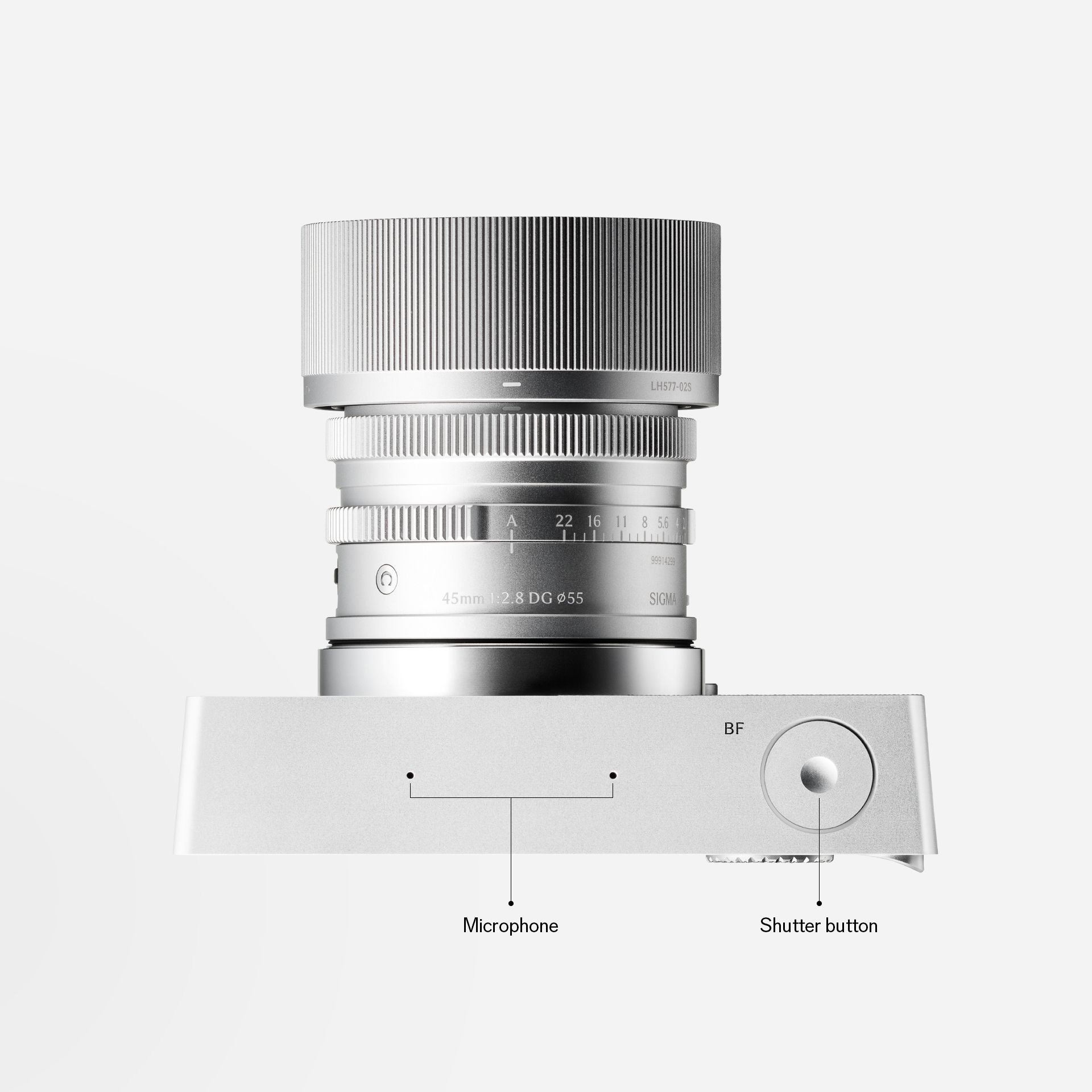 Sigma BF Camera top view showing microphone and shutter controls