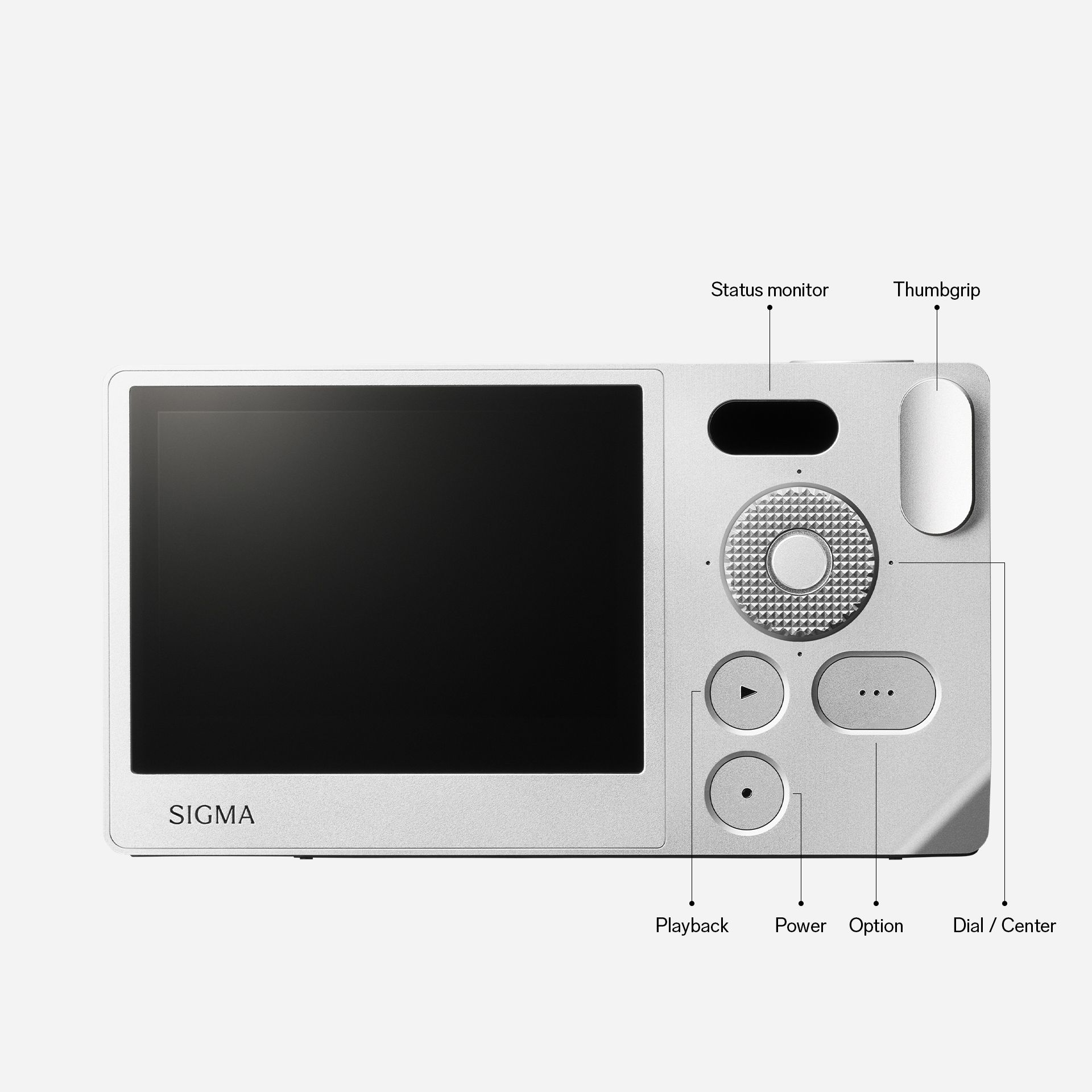 Sigma BF Camera back view showing LCD screen and operational buttons